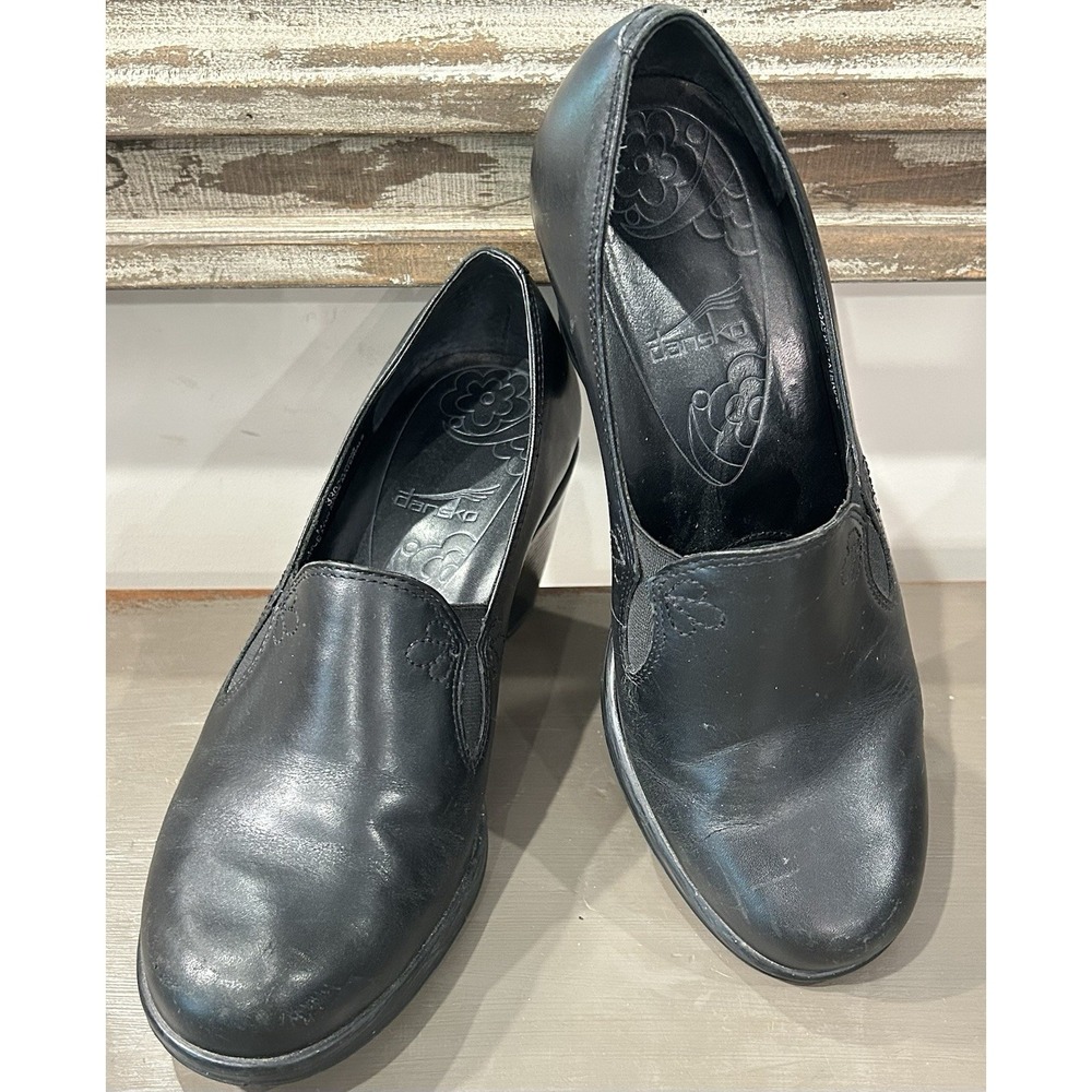 Dansko Shoes Womens 39 Beth Slip On‎ Pumps Black Leather Heels Casual- 8.5